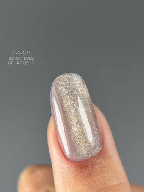 TOUCH 3D Cat Eyes Gel Polish 07 - szaro-beżowy lakier hybrydowy z efektem „kociego oka”, 9 ml