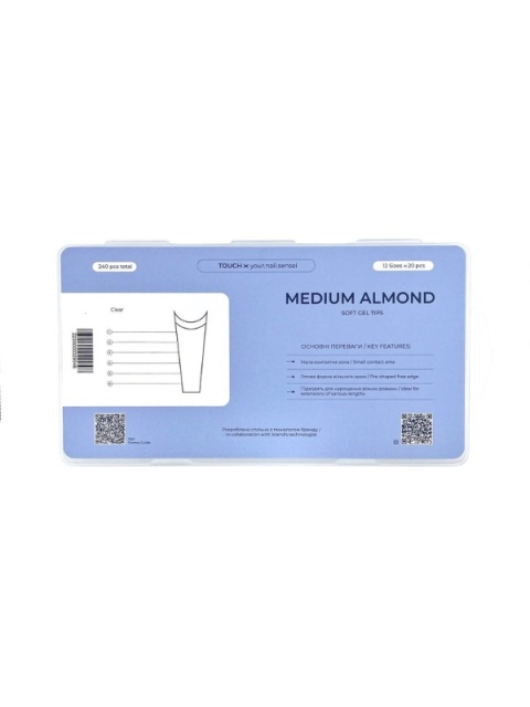 TOUCH Tipsy żelowe do przedłużania - Medium Almond , 240 szt