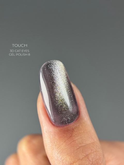 TOUCH 3D Cat Eyes Gel Polish 08 - mysi szary lakier hybrydowy z efektem „kociego oka”, 9 ml