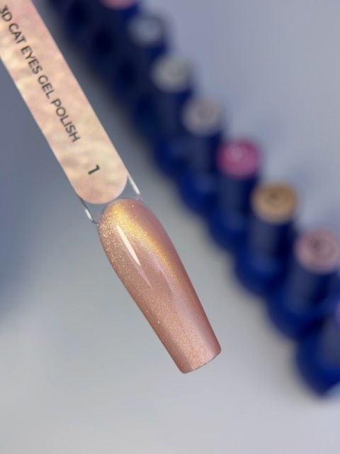 TOUCH 3D Cat Eyes Gel Polish 01 – beżowo-złoty lakier hybrydowy z efektem „kociego oka”, 9 ml