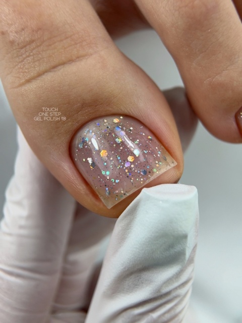 TOUCH One Step Gel Polish 18 - przezroczysty z brokatem jednofazowy lakier hybrydowy 3w1, 9 ml
