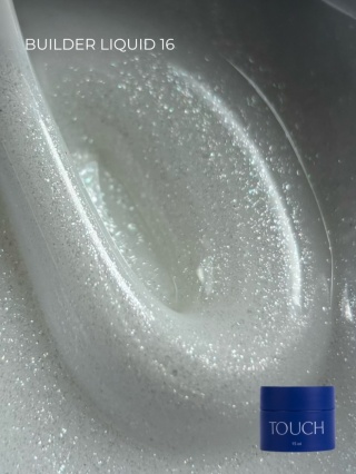 TOUCH Builder liquid 16 - biało-srebrny mocny żel z drobinkami o płynnej konsystencji, 15 ml