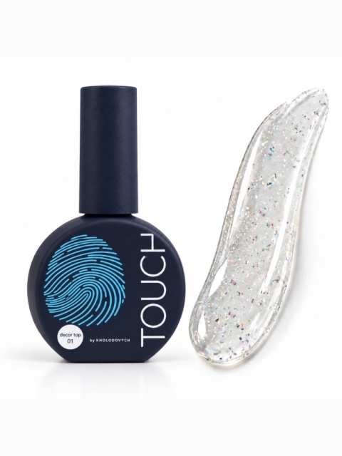Top hybrydowy TOUCH Decor top 01 z holographiczną drobinką, 13 ml