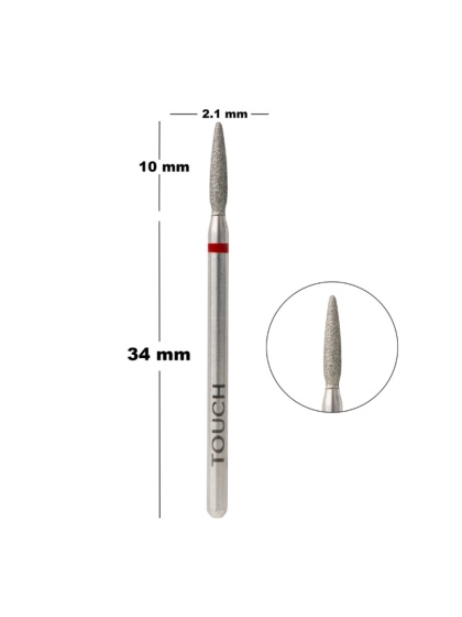TOUCH Frez diamentowy zaokrąglony płomyk czerwony 2,1 mm