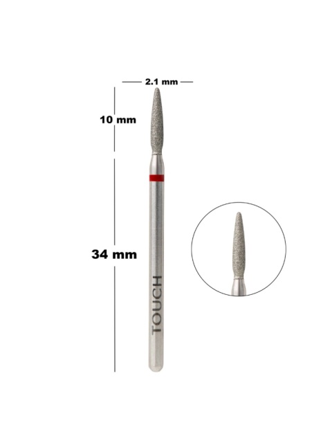 TOUCH Frez diamentowy zaokrąglony płomyk czerwony 2,1 mm