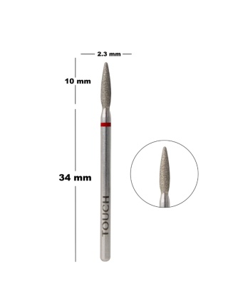 TOUCH Frez diamentowy zaokrąglony płomyk czerwony 2,3 mm