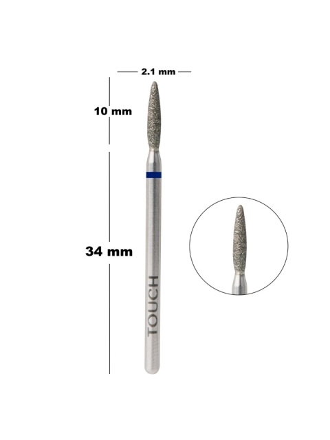TOUCH Frez diamentowy zaokrąglony płomyk niebieski 2,1 mm
