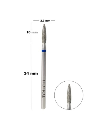 TOUCH Frez diamentowy zaokrąglony płomyk niebieski 2,3 mm