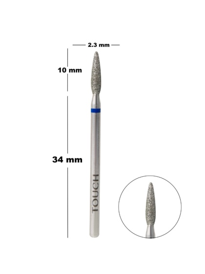 TOUCH Frez diamentowy zaokrąglony płomyk niebieski 2,3 mm