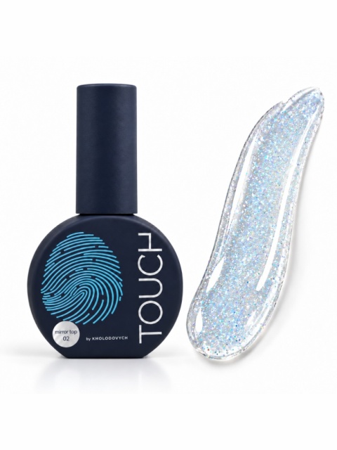 TOUCH Mirror top 02 - niebieski top hybrydowy z perła i brokatem, 13 ml
